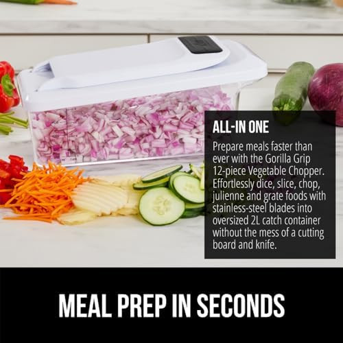 GORILLA GRIP Heavy Duty 12-in-1 Vegetable Chopper 6 Blades Food Choppers with Container Cucumber Mandoline Slicer Dice Onions Slice Veggies Chop Salad Home Essential Kitchen Gadgets Tool Black