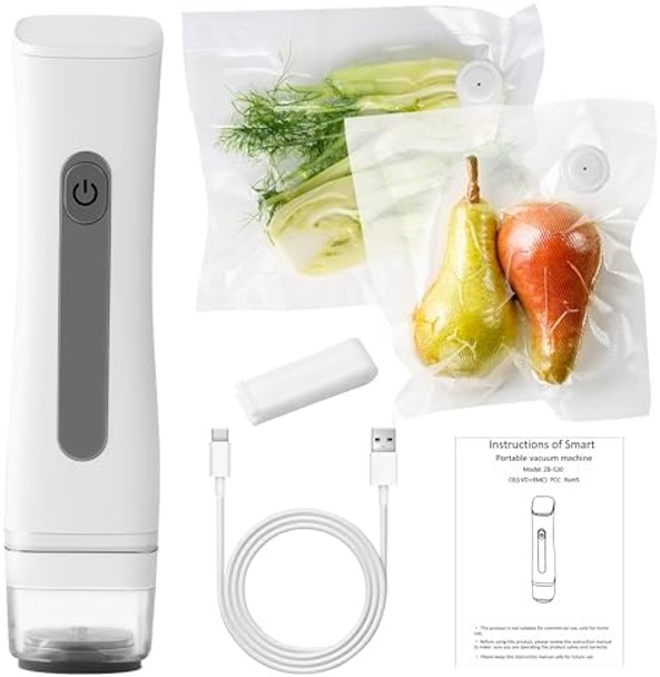 Food Handheld Vacuum Sealer - Portable Vacuum Sealing Machines for Food Preservation with 2 Reusable Seal Bags Compact Charging Cordless Automatic Pump Airtight Food Fresh Storage