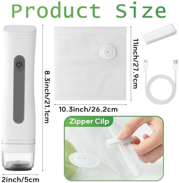 Food Handheld Vacuum Sealer - Portable Vacuum Sealing Machines for Food Preservation with 2 Reusable Seal Bags Compact Charging Cordless Automatic Pump Airtight Food Fresh Storage