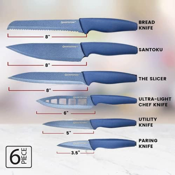 Nutriblade 13-Piece Knife Set by Granitestone High-Grade Stainless Steel Blade Chef Kitchen Knives Set with Acrylic Block Includes 6-piece Kitchen Knife plus 6-piece Fully Serrated Steak Knife (Blue)