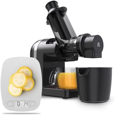Greater Goods Essential Kitchen Scale (Gray) and Cold Press Juicer (Black)