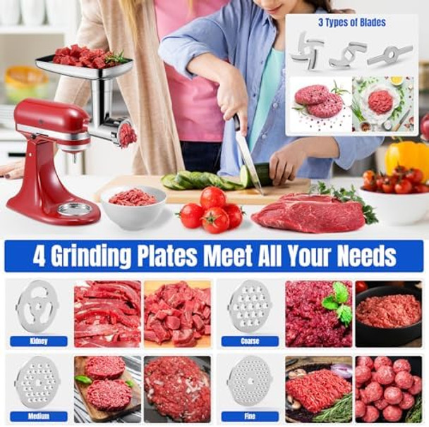Metal Food Grinder Attachments for KitchenAid Stand Mixers Meat Grinder Sausage Stuffer Perfect Mixer Attachment for KitchenAid Mixers 15pcs Meat Grinder Accessories Set Silver