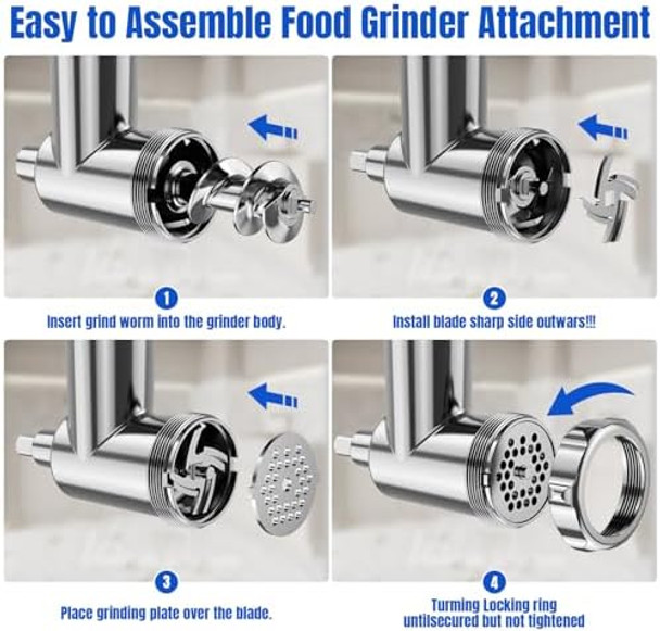 Metal Food Grinder Attachments for KitchenAid Stand Mixers Meat Grinder Sausage Stuffer Perfect Mixer Attachment for KitchenAid Mixers 15pcs Meat Grinder Accessories Set Silver