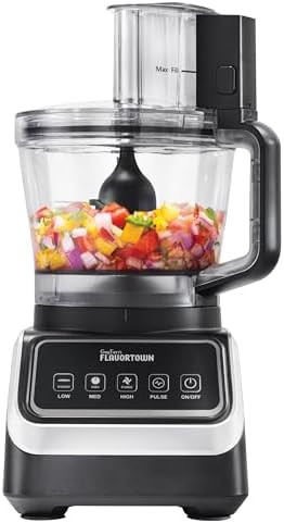 Guy Fieri's Flavortown Food Processor 4-Speed Control with Easyfeed Chute 750W Motor 8-Cup Bowl Vegetable Chopper Mixer Smoothie Maker Dough Kneader Baby Food & Meal Prep Black