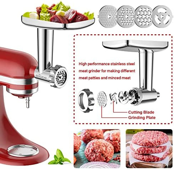 Stainless Steel Meat Grinder Attachment for KitchenAid Stand Mixer Food Grinder attachment with 4 Grinding Plates 3 Sausage Stuffer Tubes 2 Grinding Blades Mixers Accessories for Kitchen Aid