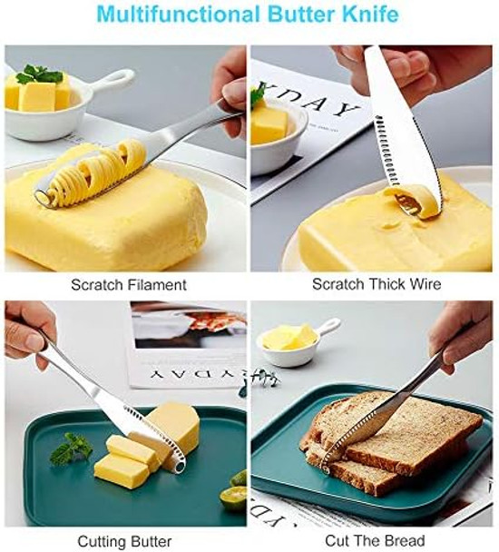The Better Butter Spreader Knife Butter Knife Spreaders Stainless Steel Butter Knives Curler Butter Knifes for Cold Butter Slicer with Holes Butter Grater 3 in 1 Kitchen Gadgets Serrated