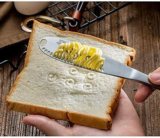 The Better Butter Spreader Knife Butter Knife Spreaders Stainless Steel Butter Knives Curler Butter Knifes for Cold Butter Slicer with Holes Butter Grater 3 in 1 Kitchen Gadgets Serrated