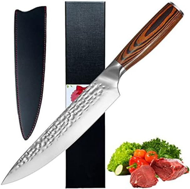 Chef Knife Super Sharp 7.5 inch Professional Chef's Knife with Pakkawood Handle VG-5 Stainless Steel Kitchen Meat Vegetable Knife with Leather Sheath and Box