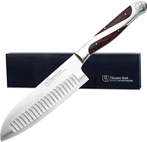Hammer Stahl 4.5 Inch Japanese Style Santoku Knife High Carbon Stainless Steel Kitchen Knife Razor Sharp Multipurpose Chopping Knife for Meat Vegetable & Fruit with Ergonomic Handle & Box