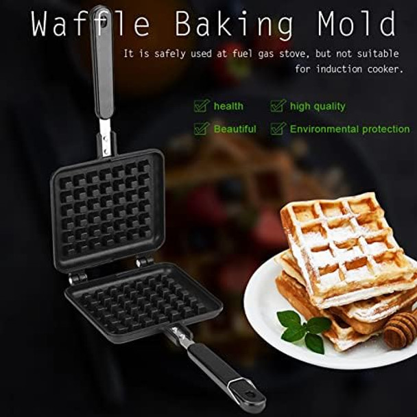 Pan Waffle Maker Cast Aluminum Stovetop Waffle Iron Camping Waffle Maker Pan Portable Stove Top for Family Breakfast Baking