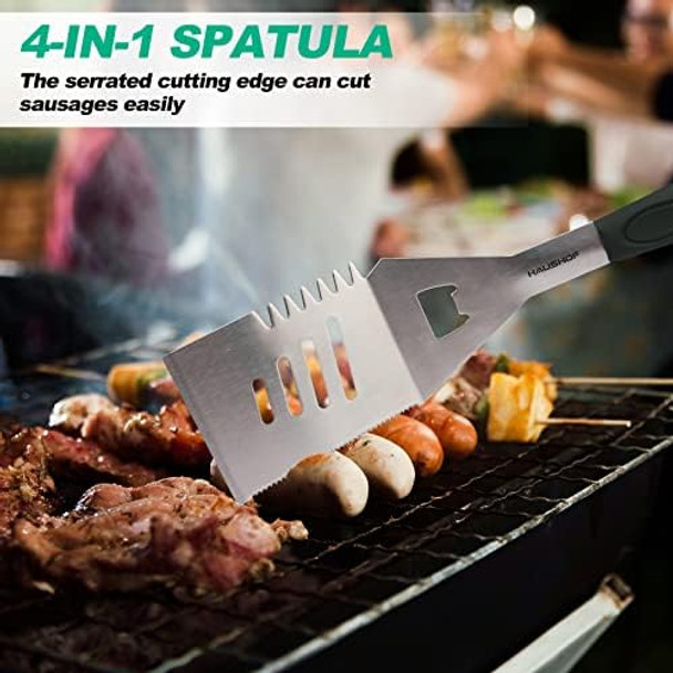 HAUSHOF Large Grill Accessories Heavy Duty BBQ Set s for Men/Women - Premium Stainless Steel Spatula Fork & Tongs Barbecue Utensils Tool Kit for Grilling Lover Outdoor HAUSHOF Large Grill Accessories Heavy Duty BBQ Set s for Men/Women - Premium Stainless Steel Spatula Fork & Tongs Barbecue Utensils Tool Kit for Grilling Lover Outdoor