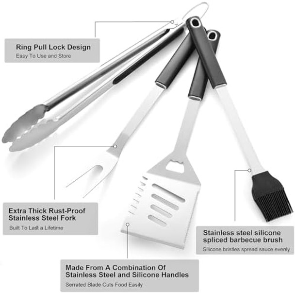 Griddle Accessories Kit - Grilling Accessories Stainless Steel Heavy Duty Grill Tools Set with Spatula Fork Tongs Brush and -Box for Outdoor Barbecue Home Grill (4PCS) Griddle Accessories Kit - Grilling Accessories Stainless Steel Heavy Duty Grill Tools Set with Spatula Fork Tongs Brush and -Box for Outdoor Barbecue Home Grill (4PCS)