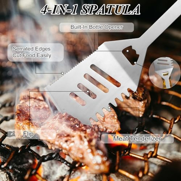 Griddle Accessories Kit - Grilling Accessories Stainless Steel Heavy Duty Grill Tools Set with Spatula Fork Tongs Brush and -Box for Outdoor Barbecue Home Grill (4PCS) Griddle Accessories Kit - Grilling Accessories Stainless Steel Heavy Duty Grill Tools Set with Spatula Fork Tongs Brush and -Box for Outdoor Barbecue Home Grill (4PCS)