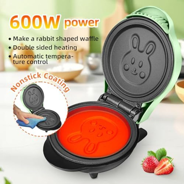 Mini Waffle Maker Electric waffle iron Nonstick Cartoon Rabbit Shape Pan for Kids 600W