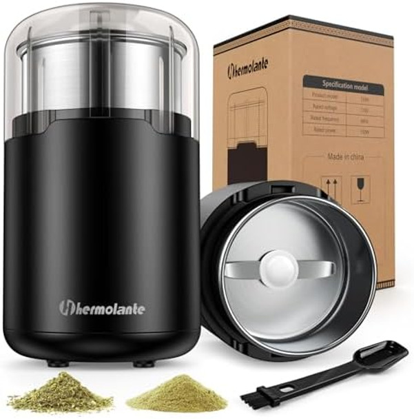Herb Grinder Spice Grinder Coffee grinder 150 w Electric Herb Grinder with Stainless Steel Blade and Cleaning Brush Compact Size Electric Grinder for Herb Spices Coffee Nuts Seeds etc.