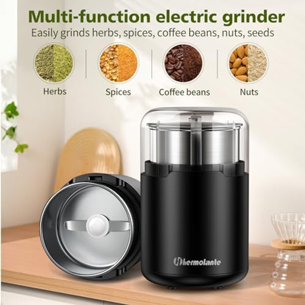 Herb Grinder Spice Grinder Coffee grinder 150 w Electric Herb Grinder with Stainless Steel Blade and Cleaning Brush Compact Size Electric Grinder for Herb Spices Coffee Nuts Seeds etc.