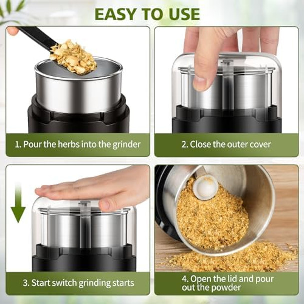 Herb Grinder Spice Grinder Coffee grinder 150 w Electric Herb Grinder with Stainless Steel Blade and Cleaning Brush Compact Size Electric Grinder for Herb Spices Coffee Nuts Seeds etc.