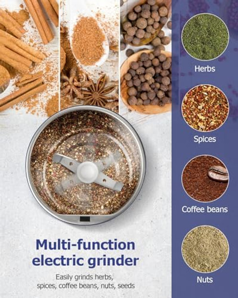 Herb Spice Grinder One-key Electric Grinder with 304 Stainless Steel Blades and Cleaning Brush Electric Grinders for Herb Spices Coffee Nuts Seeds etc.