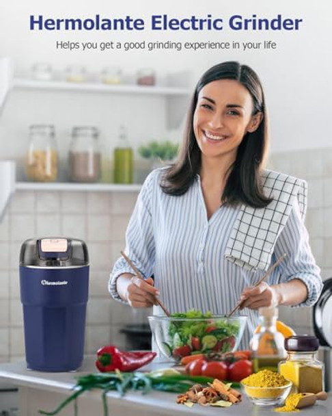 Herb Spice Grinder One-key Electric Grinder with 304 Stainless Steel Blades and Cleaning Brush Electric Grinders for Herb Spices Coffee Nuts Seeds etc.