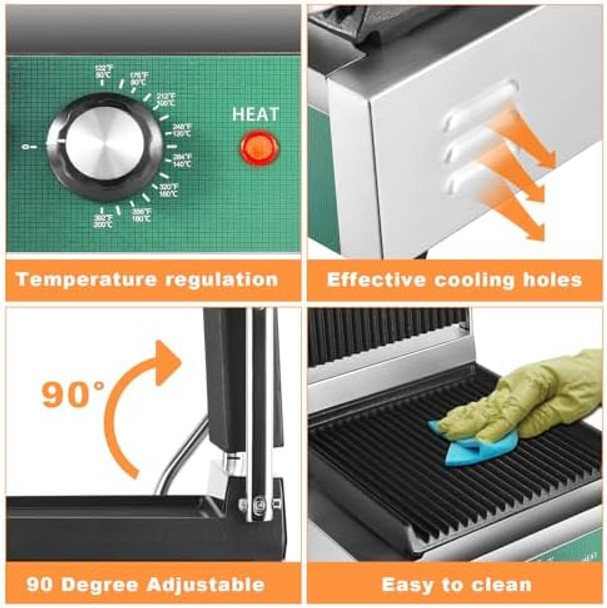 Electric Panini Press Grill 2200W with Non-Stick Grooved Plates Sandwich Maker Griddle Adjustable Temperature Control 120V for Hamburgers Steaks Paninis Electric Panini Press Grill 2200W with Non-Stick Grooved Plates Sandwich Maker Griddle Adjustable Temperature Control 120V for Hamburgers Steaks Paninis