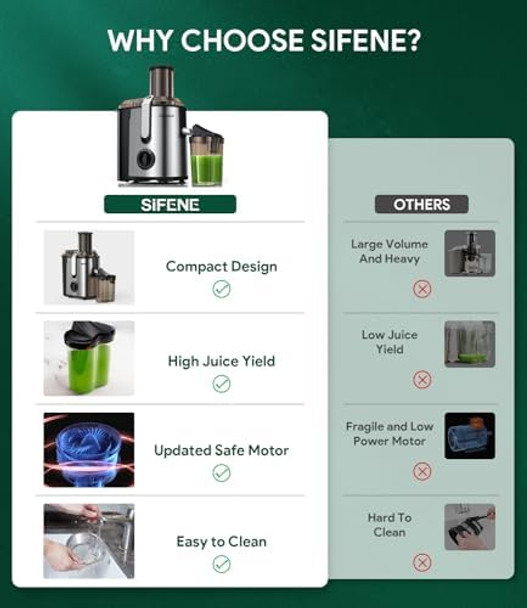 Centrifugal Juicer Machine 800W High-Yield with 3.2" Wide Feed Chute for Whole Fruit & Veggie Processing Stainless Steel Non-BPA Quick & Simple Easy to Clean Silver