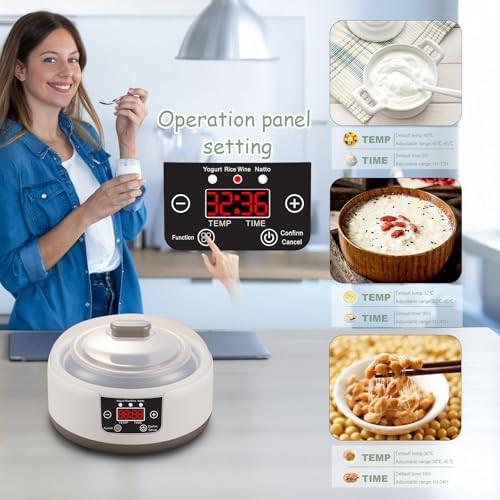 36 Hour Yogurt Maker 1.2L Automatic Digital Yoghurt Maker Machine Lcd Display with Constant Temperature Multi-Function Probiotic Yogurt Maker with Temperature Control (white)