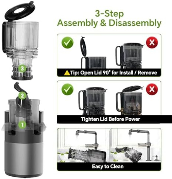 Cold Press Juicer Machines High Nutrient Retention 99% Juice Yield 5.3" Wide Feed Chute for Whole Fruits & Vegetables Quiet Slow Masticating Juicer BPA- Easy to Clean