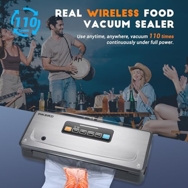 INKBIRD Rechargeable Cordless Vacuum Sealer Machine with 20Ft Bag Storage and Cutter 5 Food Modes with Starter Kits Portable & Airtight Vacuum Food Sealer for Camping Fishing Picnic