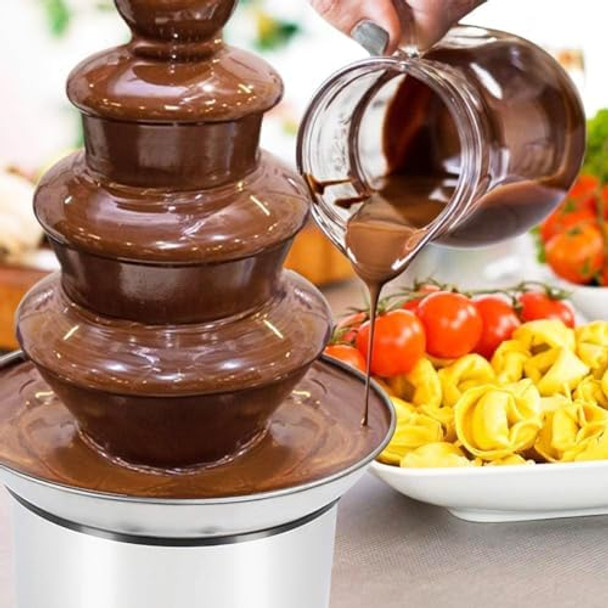 INTBUYING 110V 4 Tier Commercial Chocolate Fountain Machine for Party Wedding Company Birthday Stainless Steel Chocolate Fountain Machine with 6.6 Pounds Capacity for Chocolate Candy Butter Cheese