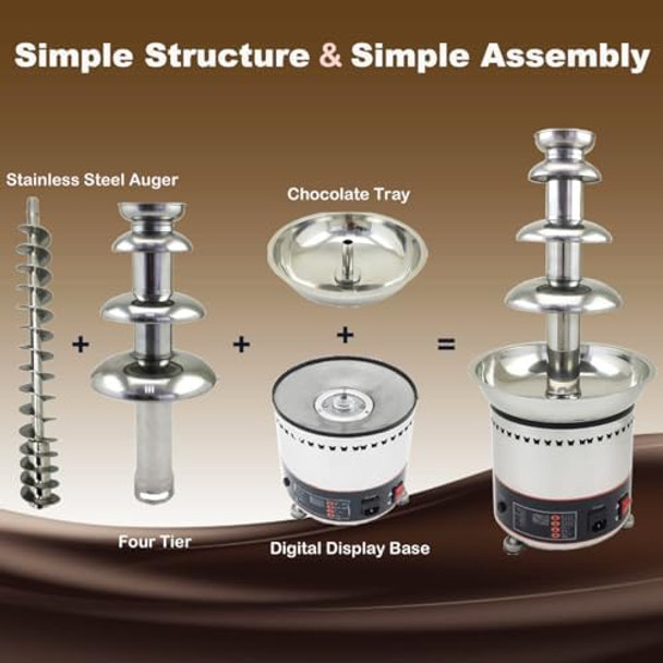 INTBUYING 110V 4 Tier Commercial Chocolate Fountain Machine for Party Wedding Company Birthday Stainless Steel Chocolate Fountain Machine with 6.6 Pounds Capacity for Chocolate Candy Butter Cheese