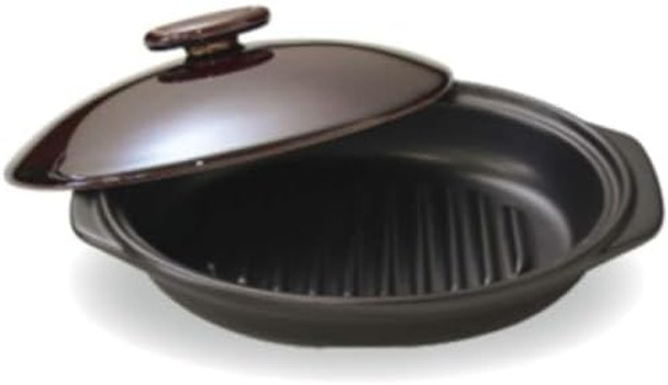 IPPINKA Japanese Donabe Grill Pan Grilling Pan for Indoor Grill Top for Stove and Microwave 8.9 x 5.7 x 3.3 inch Black
