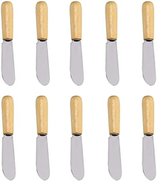 10Pcs 4 Inch Wood Handle Small Butter Spreader Stainless Steel Straight Edge Wide Cheese and Butter Spreader Cream Cheese Sandwich Cake Condiment Knives