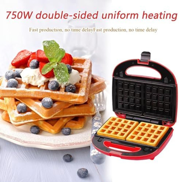 Mini Waffle Maker Square Waffle Maker Sandwich Maker Waffle Iron Nonstick Surface Space Saving Compact Design Perfect Sandwich Maker Press for Kids and Families (Pink)