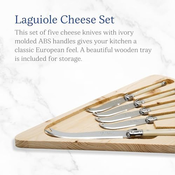 Jean Dubost Laguiole 5-Piece Cheese Knife Set with Board Ivory Handles - Rust-Resistant Stainless Steel - Made in France Jean Dubost Laguiole 5-Piece Cheese Knife Set with Board Ivory Handles - Rust-Resistant Stainless Steel - Made in France