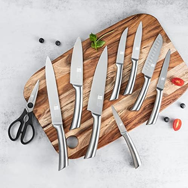 Knife Set 17 Piece Dishwasher Safe Kitchen Knife Set with Block Super Sharp Stainless Steel Knife Sets for Kitchen with Block Scissors & Built-in Sharpener