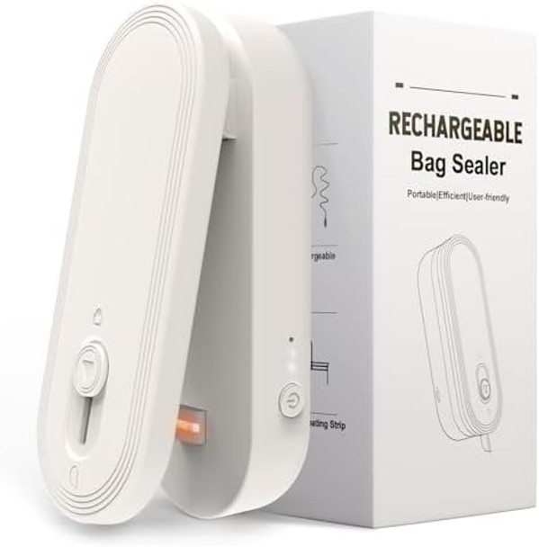 Mini Bag Sealer and Cutter 1800mAh Rechargeable Chip Bag Sealer Handheld Heat Seal 3 Heat Modes Magnetic & Hanging Design Portable Bag Sealing Machine for Heavy Duty Thick Plastic Snack Cookie Bag