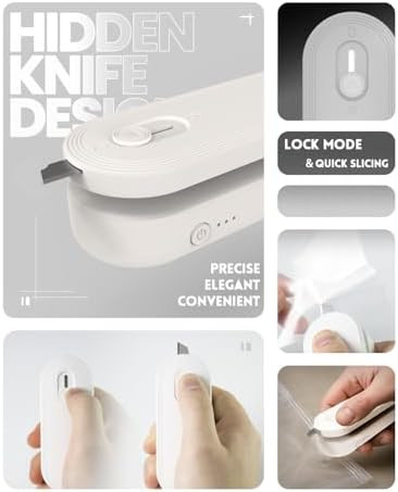 Mini Bag Sealer and Cutter 1800mAh Rechargeable Chip Bag Sealer Handheld Heat Seal 3 Heat Modes Magnetic & Hanging Design Portable Bag Sealing Machine for Heavy Duty Thick Plastic Snack Cookie Bag