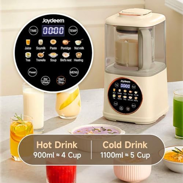 Joydeem JD-J03 Cooking Blender with Soundproof Shield Hot Cold Blender for Filter- Soy Milk & Juice 8-Speed and Temperature Control 12H Preset 1100ml White