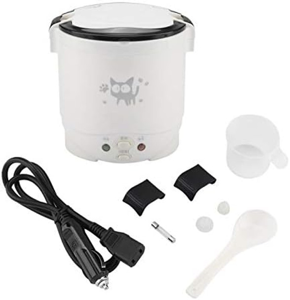 Joyzan Mini Rice Cooker for Car Small Portable Travel Food Steamer Electric Multifunctional Lunch Box Non Stick Automatic Pot Cooking Heating Keep Warm Function Camping Noodles Soup Vegetable 1L 12V