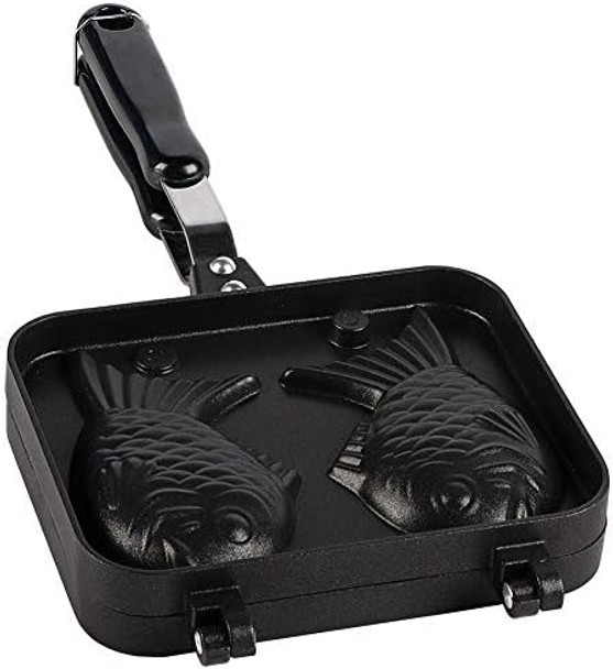 Joyzan Taiyaki Cake Pan Fish Shaped Non stick Waffle Maker Double Pancake Baking Japanese Plate Stainless Steel Bread tool Handle Home Cooking Snacks DIY Desserts Party Electric Stovetop Gas Stove