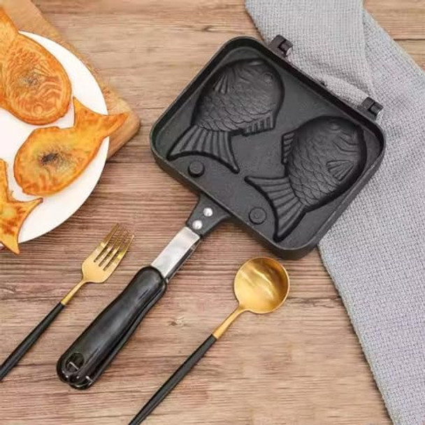 Joyzan Taiyaki Cake Pan Fish Shaped Non stick Waffle Maker Double Pancake Baking Japanese Plate Stainless Steel Bread tool Handle Home Cooking Snacks DIY Desserts Party Electric Stovetop Gas Stove