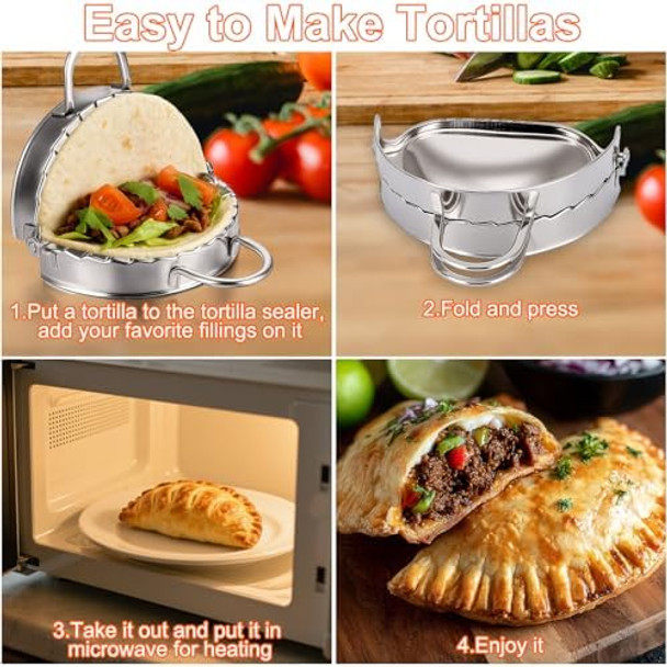 Juome Stainless Steel Tortilla Sealer - Tortilla Crimper Maker Press for Tacos Burritos Quesadillas Dumplings Pasties Sandwich