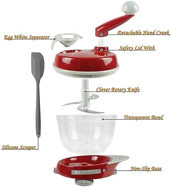 KIRKWOOD KITCHEN Multi-function Manual Food Processor Kitchen Meat Grinder Vegetable Chopper Slicer Spinner Dicer for Fruits Herbs Lettuce Salad Foods