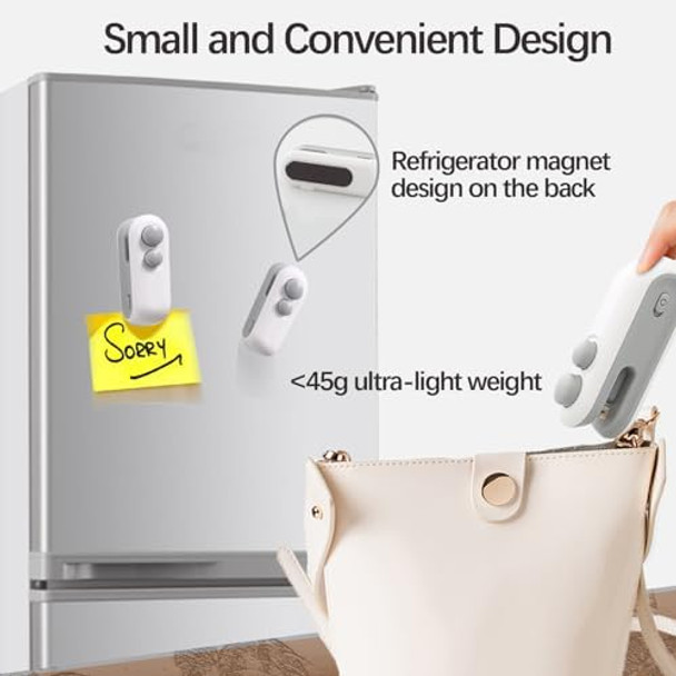 Mini Bag Sealer 2 in 1 USB-C Rechargeable Heat Sealer and Cutter with Magnet Portable Handheld Food Storage Resealer Mini for Plastic Snack Bags Chips Mylar Bags - Blue