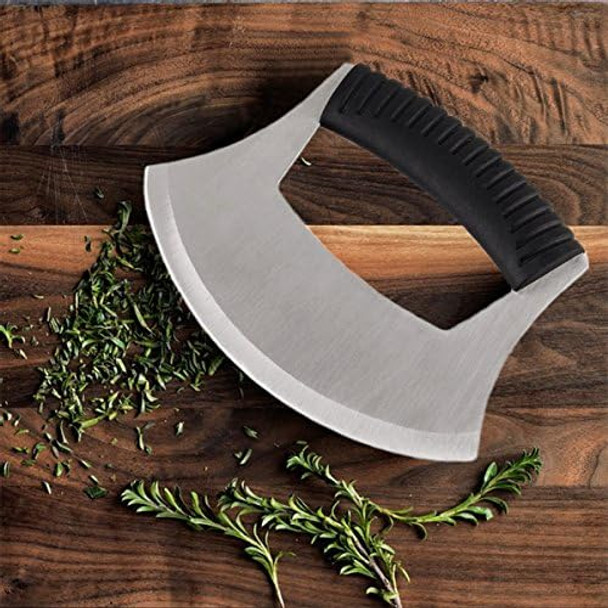 KAYCROWN Mezzaluna Knife Pizza Cutter - Stainless Steel Salad Vegetable Chopper with Protective Cover Sharp Rocker Slicer