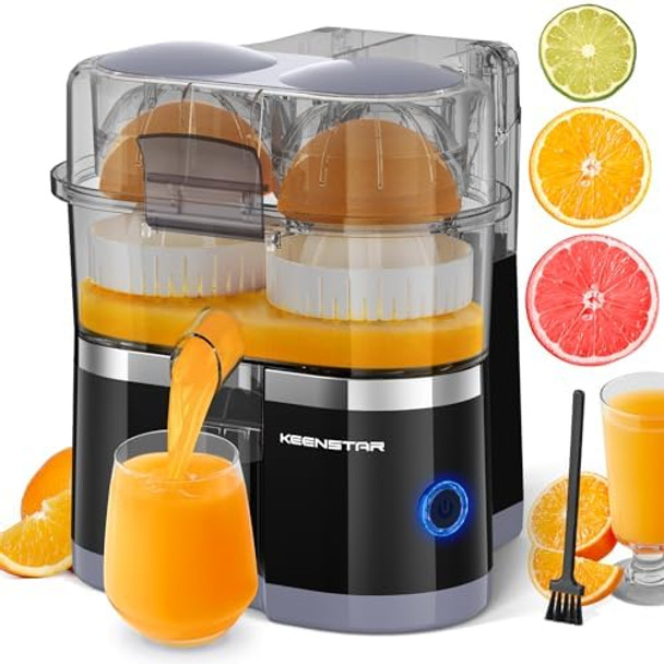Electric Citrus Juicer Dual-Head Orange Juicer Squeezer Portable Juicer with Cleaning Brush for Lemon Grapefruit High Juice Yield Easy to Clean One Touch Operation