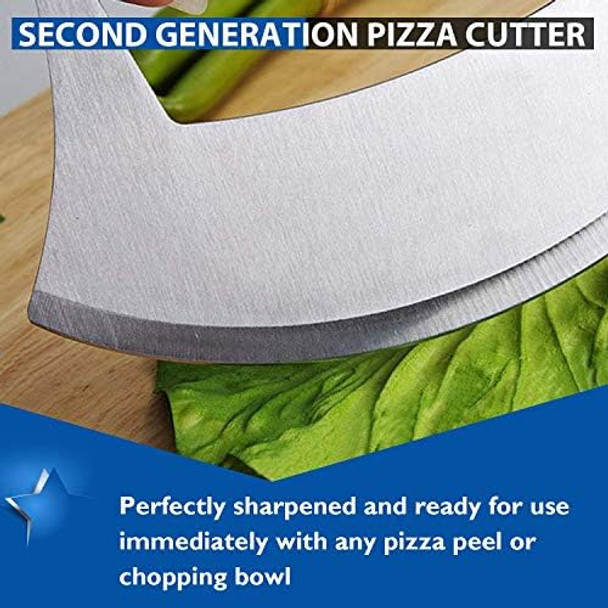 Pizza Cutter Stainless Steel Ulu knife Razor Sharp Rocker Slicer Cutter Mincing Mezzaluna Knife Salad Vegetable Chopper with d Ergonomic Anti-Slip Handle