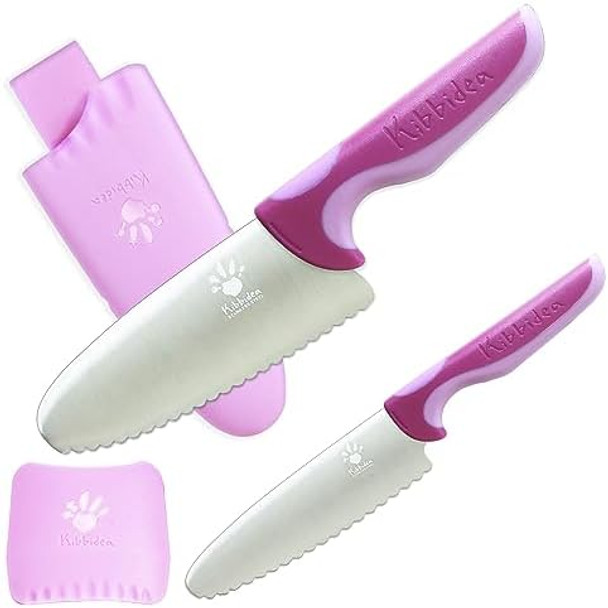 Kids Knife Set - 4 Pcs Kids Safe Cooking Knives Round Tip BPA- Stainless Steel Blue