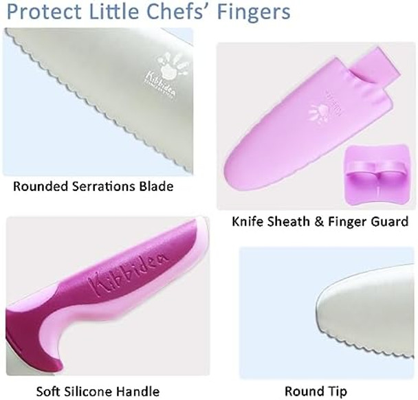 Kids Knife Set - 4 Pcs Kids Safe Cooking Knives Round Tip BPA- Stainless Steel Blue