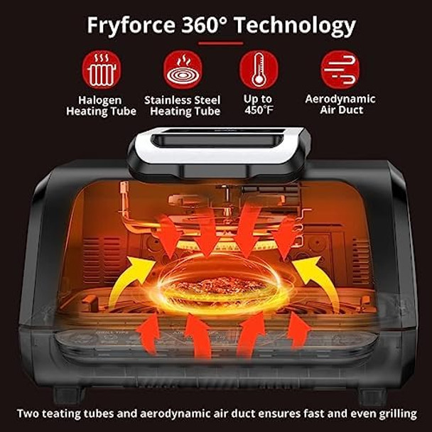 Indoor Grill Air Fryer Combo with See-Through Window 7-in-1 Smokeless Electric Air Grill up to 450°F 1750W Contact Grill with Non-Stick Removable Plates Even Heat Silicon Tongs as 4Qt